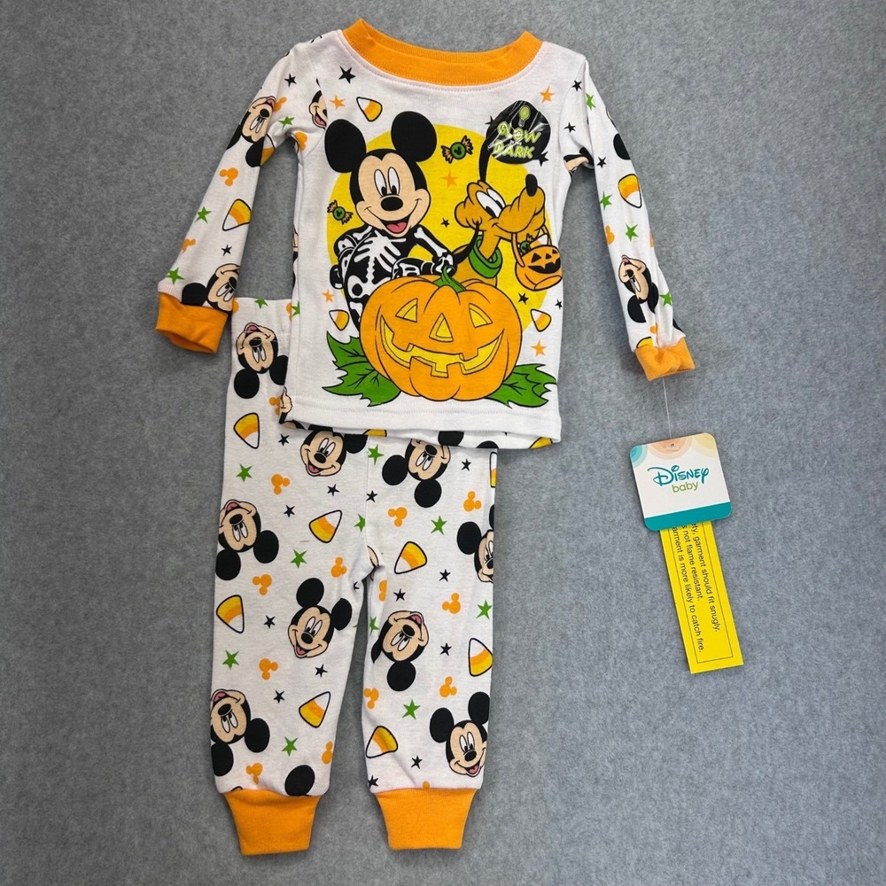 Mickey Pluto Halloween Baby Multicolor Disney Baby Pajama Set Glow Dark 9M